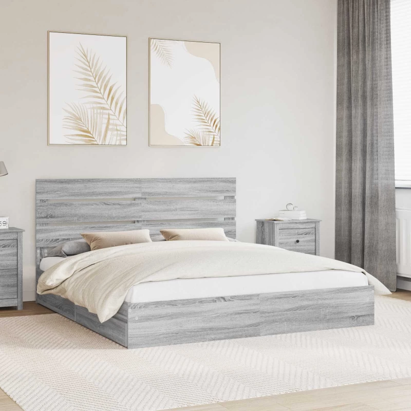 vidaXL Κρεβάτι Αποθήκης Γκρίζο Σονομα 200 x 200 cm Επεξεργασμένο ξύλο