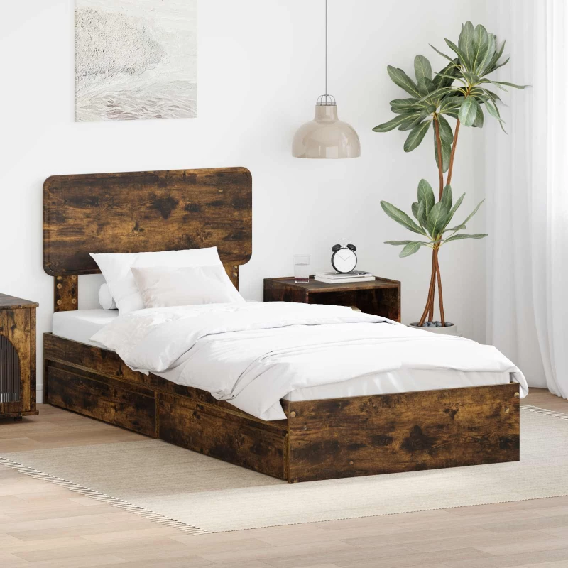 vidaXL Κρεβάτι Αποθήκης Καπνιστό Δρύς 75 x 190 cm Επεξεργασμένο ξύλο
