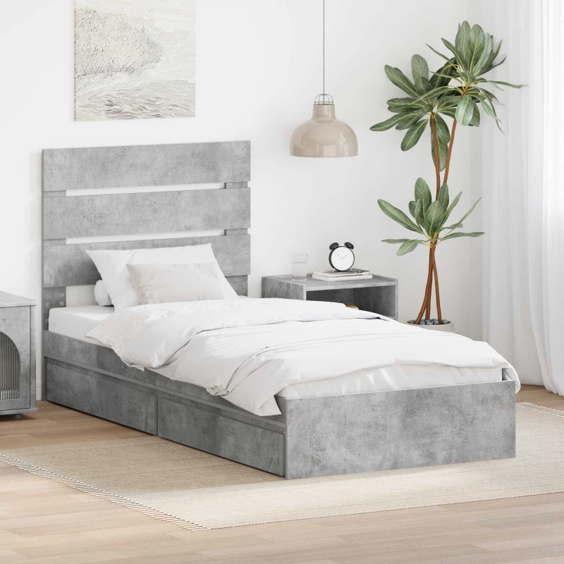 vidaXL Κρεβάτι Αποθήκης Σκυρόδεμα Γκρι 90 x 190 cm Επεξεργασμένο ξύλο
