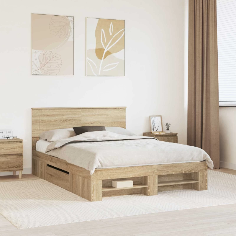 vidaXL Σκελετός Κρεβατιού Δρύς Sonoma 140 x 200 cm Επεξεργασμένο ξύλο