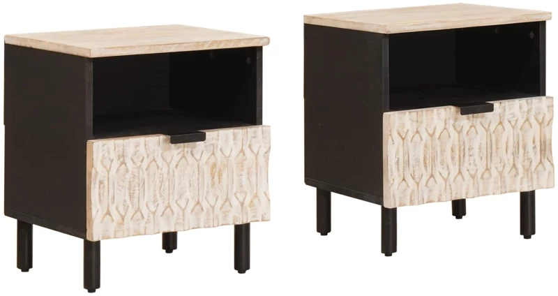 vidaXL Κομοδίνο 2 pcs Λευκό 40 x 33 x 46 εκ. Στερεό ξύλο μάνγκο