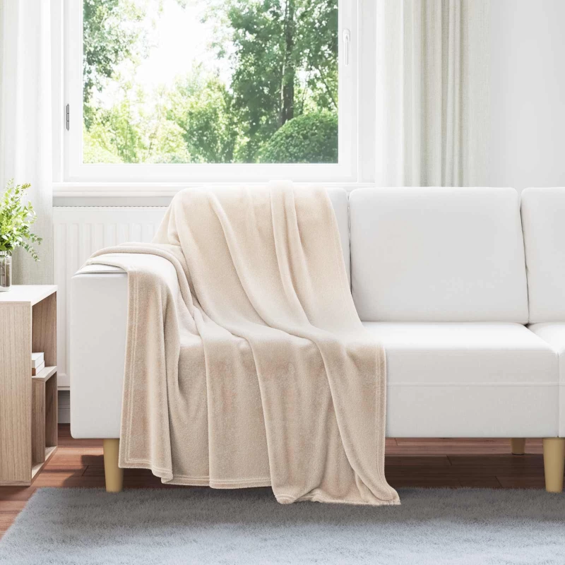 vidaXL Κουβέρτα Μπεζ 130 x 150 cm Μαλλί