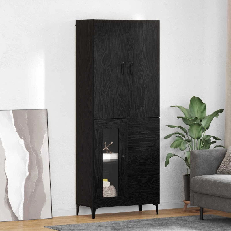 Highboard Επιτοίχιο Μαύρη Οξυά 69,5 x 34 x 180 εκ. Επεξεργασμένο ξύλο
