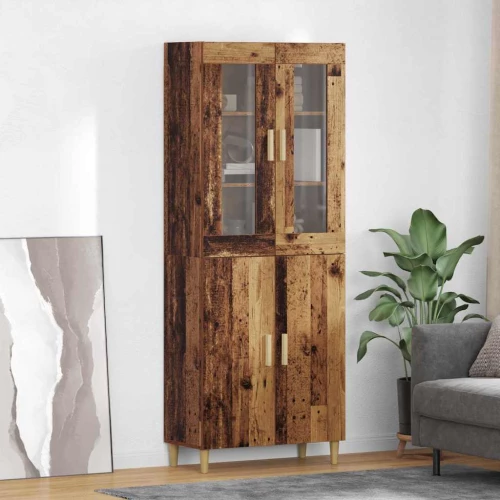 vidaXL Highboard Παλιό Ξύλο 69,5 x 34 x 180 εκ. Σύνθετο Ξύλο και Γυαλί