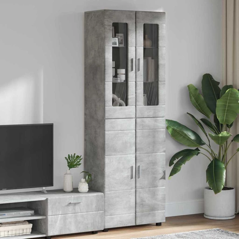 vidaXL Highboard Σκυρόδεμα Γκρι 60 x 35 x 182 εκ. Επεξεργασμένο ξύλο