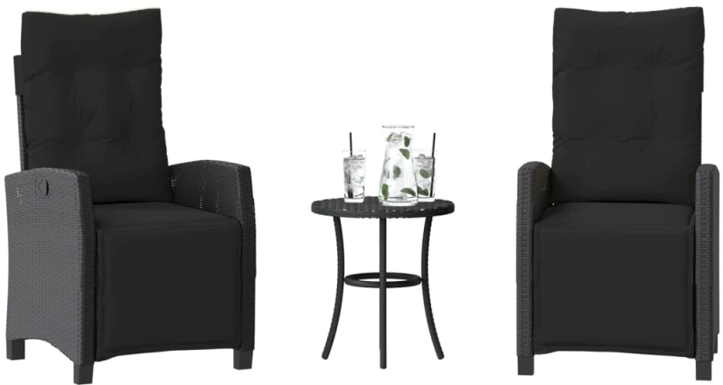 vidaXL Σετ Επίπλων Bistro 3 τεμ. Μαύρο Συνθετ. Ρατάν με Μαξιλάρια