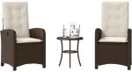 vidaXL Σετ Επίπλων Bistro 3 τεμ. Καφέ Συνθετ. Ρατάν με Μαξιλάρια