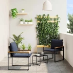 vidaXL Σύνολα επίπλων με μαξιλάρι 3 pcs Γκρι και Navy Blue Ρατάν