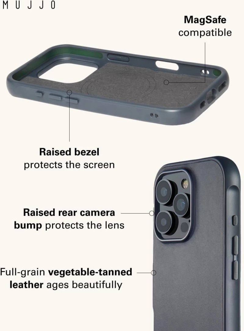 Θήκη iPhone 16 Pro Max MUJJO Shield Case Ανθεκτική Δερμάτινη με MagSafe - Steel Blue (MUJJO-CL-057-SB)