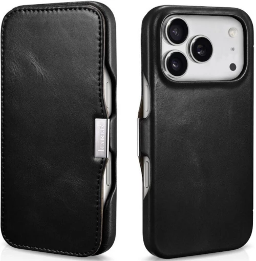Θήκη iPhone 17 Pro iCarer Vintage Series Side-Open Flip Σκληρή Δερμάτινη με MagSafe - Black (WMI17250801-BK)