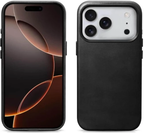 Θήκη iPhone 17 Pro iCarer Leather Back Case With Camera Button Δερμάτινη με MagSafe - Black (WMI17250703-BN)