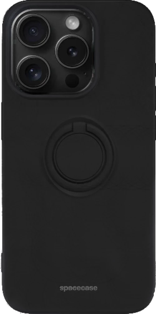 Θήκη iPhone 15 Pro Spacecase Silicone Ring Σιλικόνης με Μεταλλικό Μαγνητικό Ring Holder - Black (5905719103842)