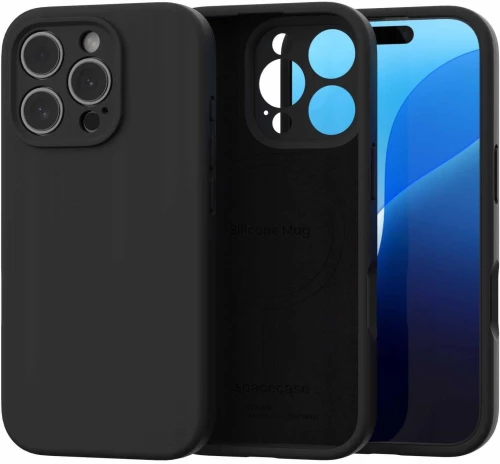 Θήκη iPhone 16 Pro Spacecase Silicone Mag Case Σιλικόνης με MagSafe - Black (5905719137915)