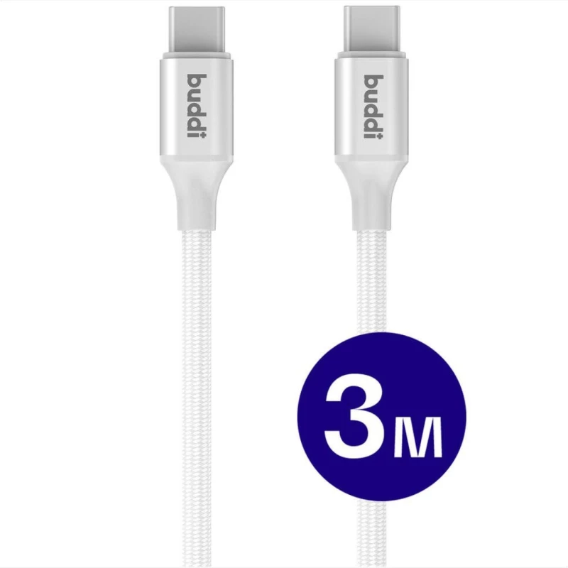 Καλώδιο Buddi Flex Φόρτισης & Μεταφοράς Δεδομένων Type-C σε Type-C 300cm 60W - White (8719246497391)