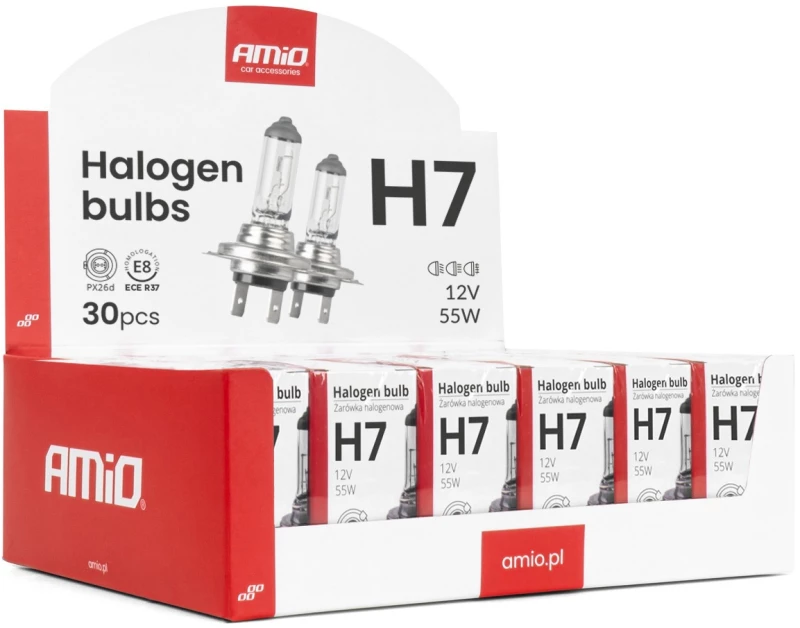 Amio Σετ Λαμπτήρων Αλογόνου H7 12V 55W με UV φίλτρο (E8) – 30 τεμ. (04399/AM)