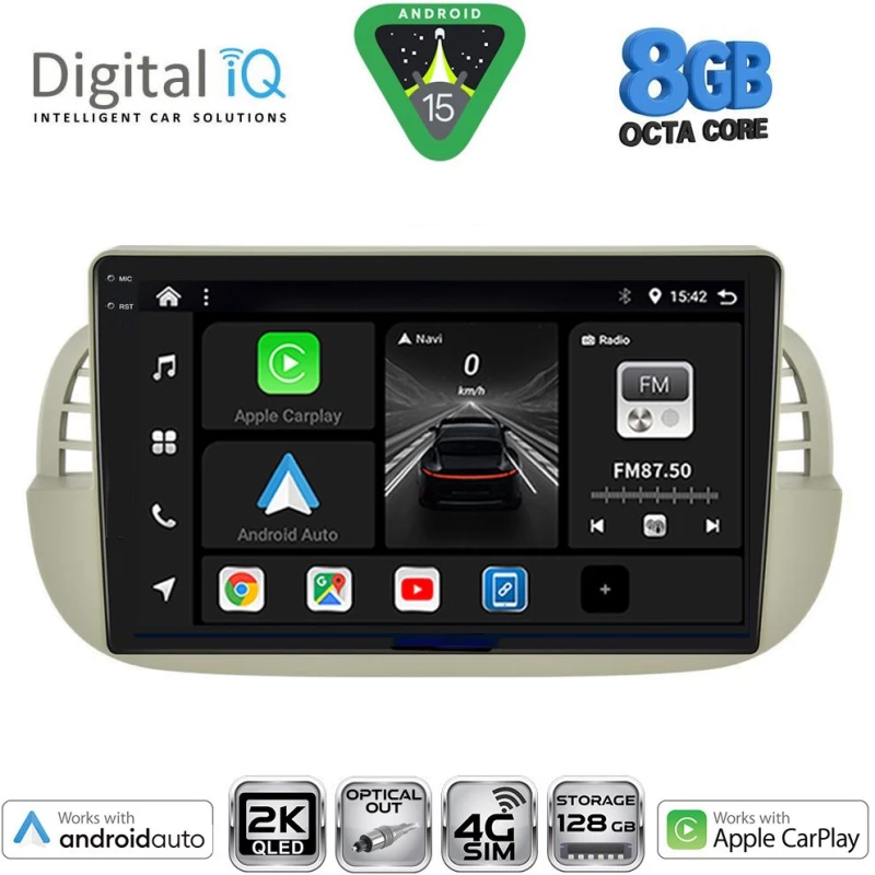 DIGITAL IQ BXK 20130BG_CPAA (9inc) MULTIMEDIA TABLET for FIAT 500 mod. 2007-2015 (BEIGE)