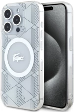 Lacoste Magsafe Monogram Croc Logo Hard Case Θήκη προστασίας από Σιλικόνη για iPhone 15 Pro Farine/Silver