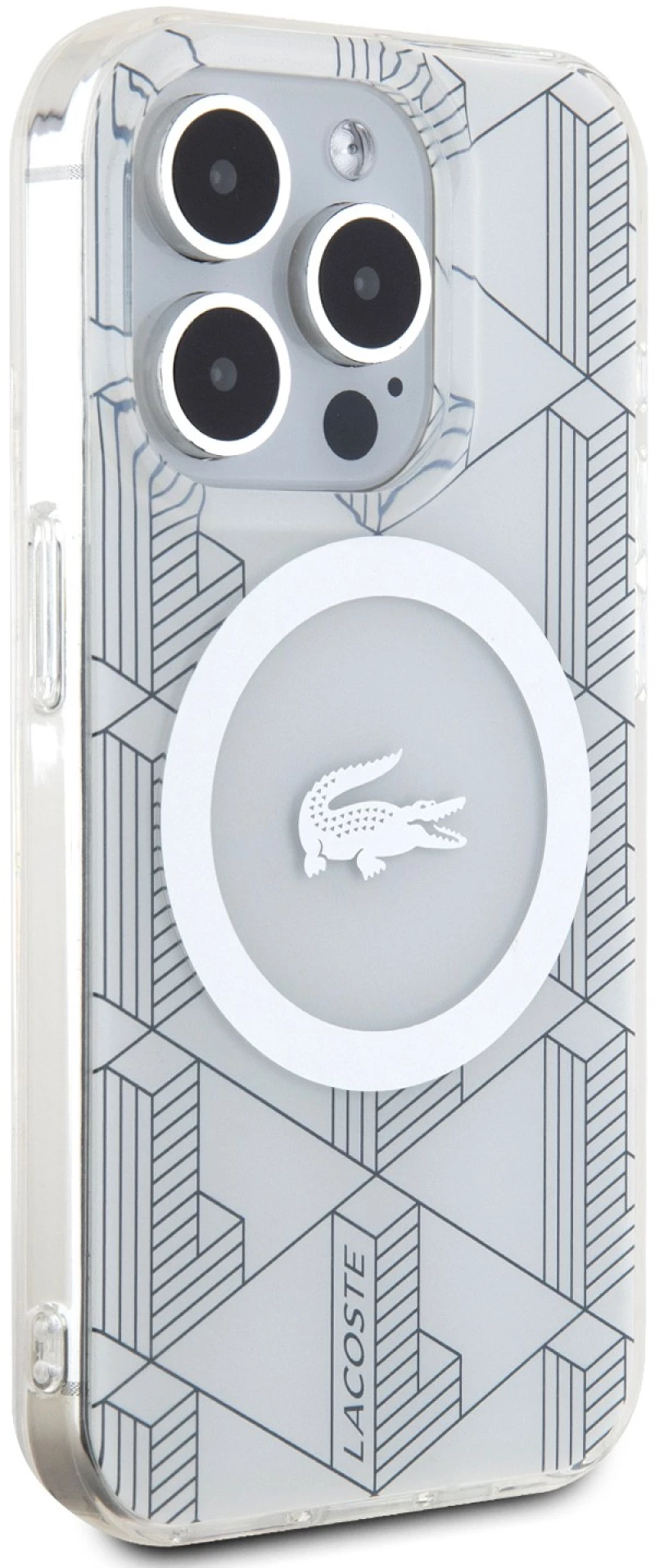 Lacoste Magsafe Monogram Croc Logo Hard Case Θήκη προστασίας από Σιλικόνη για iPhone 15 Pro Farine/Silver