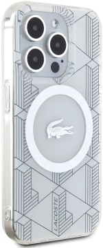 Lacoste Magsafe Monogram Croc Logo Hard Case Θήκη προστασίας από Σιλικόνη για iPhone 15 Pro Farine/Silver