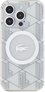 Lacoste Magsafe Monogram Croc Logo Hard Case Θήκη προστασίας από Σιλικόνη για iPhone 15 Pro Farine/Silver
