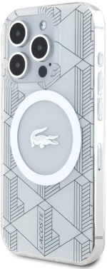 Lacoste Magsafe Monogram Croc Logo Hard Case Θήκη προστασίας από Σιλικόνη για iPhone 15 Pro Farine/Silver