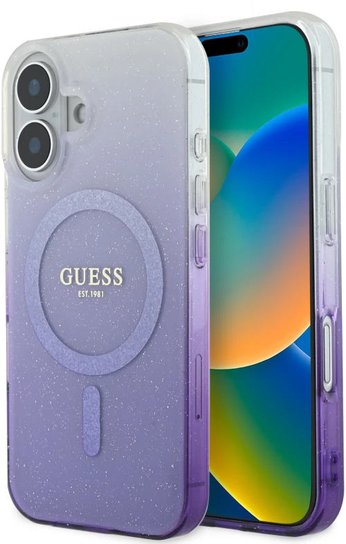 Guess Magsafe “Glitter Gradient” Hard Case Θήκη προστασίας από σκληρό πλαστικό – iPhone 16 Μωβ – GUHMP16SHGRCELU