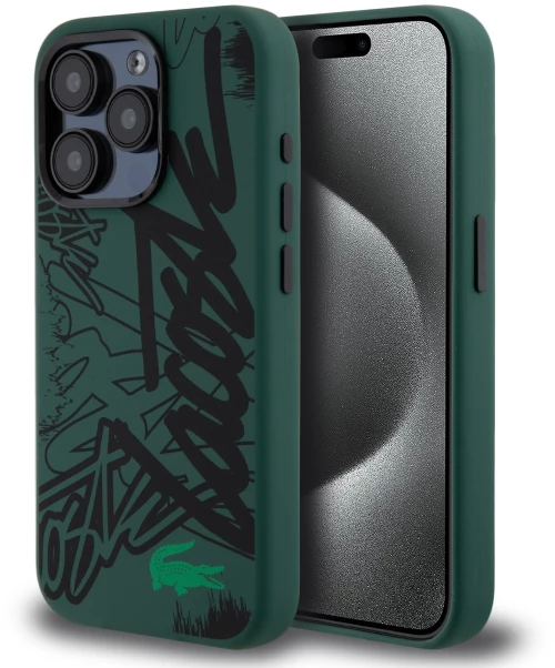 Lacoste Graffiti Hard Case Θήκη προστασίας από Liquid σιλικόνη για iPhone 15 Pro Πράσινο/Μαύρο