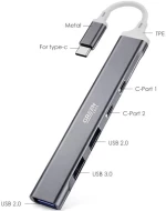 Green Lyca Hub Type-C με 5 Θύρες 2 x USB 2.0 / USB 3.0 / 2 x Type C - Γκρι