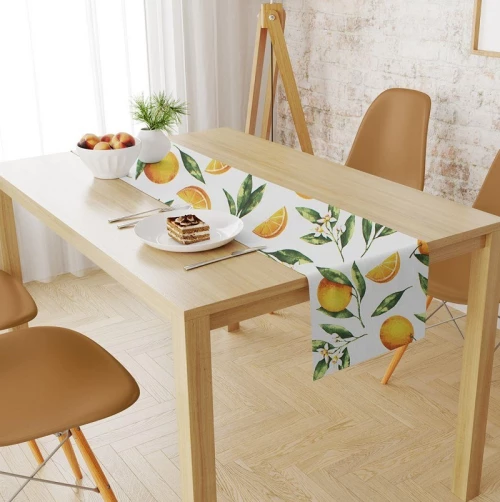 Τραπεζομάντηλο & Τραβέρσα Σετ 2 τμχ (140x300 & 40x300) Αλέκιαστα Oranges 474 White-Orange DimCol