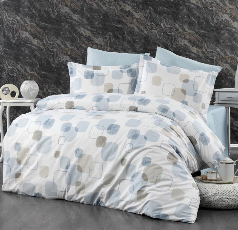 Παπλωματοθήκη Μονή 160x240 Μελίνα 707 White-Light Blue βαμβακερή Dimcol