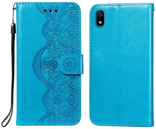 Για Xiaomi Redmi 7A λουλούδι Vine ανάγλυφο μοτίβο οριζόντια Flip δερμάτινη θήκη με υποδοχή κάρτας & κάτοχος & πορτοφόλι & Lanyard (Μπλε)