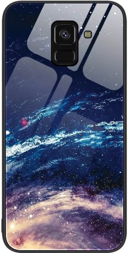 Για το Samsung Galaxy A8+ 2018 Πολύχρωμη ζωγραφισμένη γυάλινη θήκη τηλεφώνου (Αστρικό Γαλάζιο)