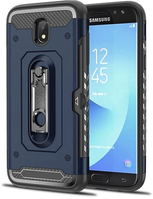 Θήκη ανθεκτική στις κρούσεις από PC + TPU για Galaxy J5 (2017) / J530 (Ευρωπαϊκή Έκδοση), με βάση στήριξης (Ναυτικό Μπλε)