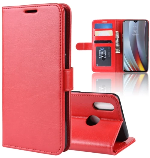 Θήκη Crazy Horse με οριζόντιο άνοιγμα από δερματίνη PU για OPPO Realme 3 Pro / Realme X Lite, με θήκη πορτοφολιού & υποδοχές καρτών & κορνίζα φωτογραφιών (Κόκκινο)