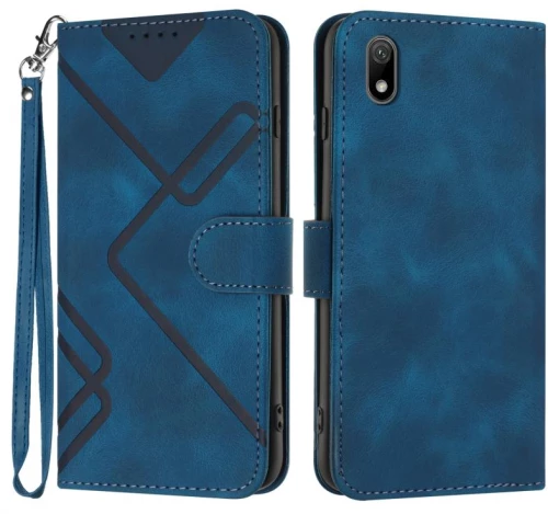 Θήκη τηλεφώνου Honor 8S με υφή δέρματος και σχέδιο γραμμής (Βασιλικό μπλε)