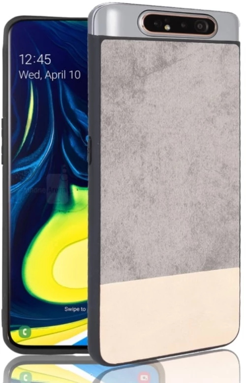 Ανθεκτική θήκη προστασίας για Galaxy A80/A90 (Γκρι) από PC + PU + TPU με χρωματική αντιστοίχιση και υλικό denim. (Γκρι)