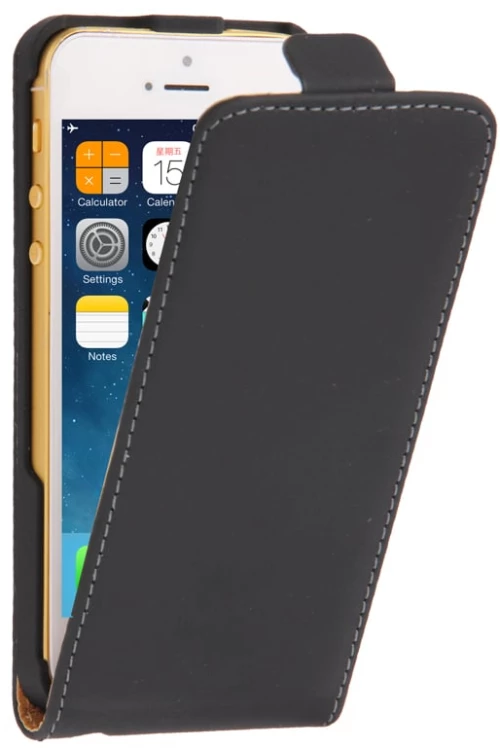 Απλή θήκη κατακόρυφης αναδίπλωσης από δέρμα με οπή για ακουστικά για iPhone 5 & 5S (Μαύρο)