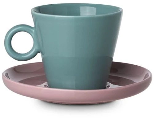 Estia Φλιτζάνι Κεραμικό Cappuccino Cream 200ml Με Πιατάκι New Bone Τιρκουάζ-Ροζ 07-35495