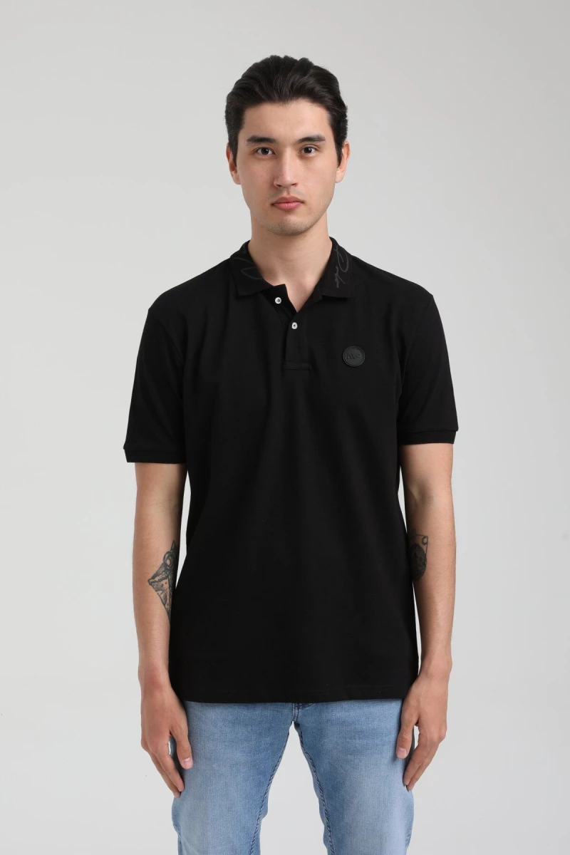 Ανδρικό T-shirt Polo Λαιμόκοψη Μαύρο Slim Fit Basic Polo 22SSM10224-003