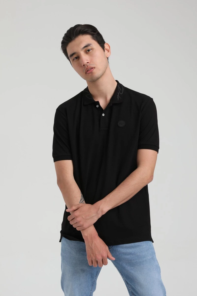 Ανδρικό T-shirt Polo Λαιμόκοψη Μαύρο Slim Fit Basic Polo 22SSM10224-003