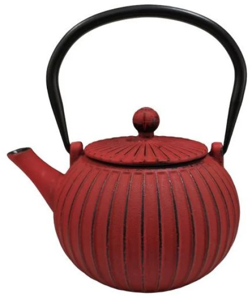 Etoile Μαντεμένια Τσαγιέρα Με Φίλτρο Και Μαύρη Λαβή 1200ml Ρίγες Κόκκινη TR-683