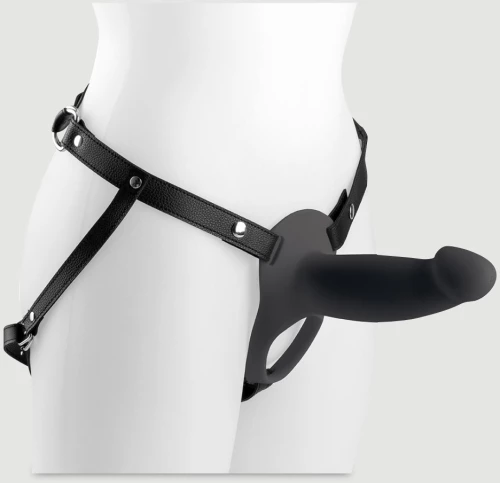 Δονούμενο Ανδρικό Κούφιο Strap On Σιλικόνης H4 Hollow Vibrating Large Silicone Strap On with Harness - Μαύρο