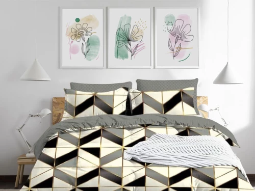 Σετ Σεντόνια Ασπρόμαυρο Γεωμετρικό Μοτίβο 100% Βαμβακερά Γαρύφαλλο - 160x260, 100x200+30