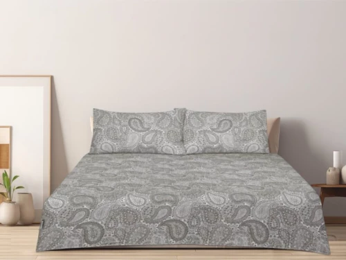 Σετ Σεντόνια Φανελένια Paisly Grey 100% Βαμβακερά Γαρύφαλλο - 200x260, Χωρίς Λάστιχο