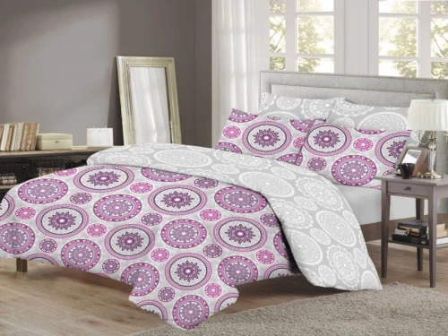 Σετ Σεντόνια 100% Βαμβακερά Δίχρωμα Γκρι-Φούξια Έθνικ Γαρύφαλλο - 220x260