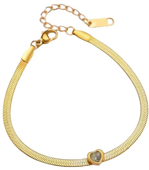 Βραχιόλι Γυναικείο Ατσάλι Με Σχέδιο Καρδια 4900065 Χρυσο/Πρασινο Πράσινο