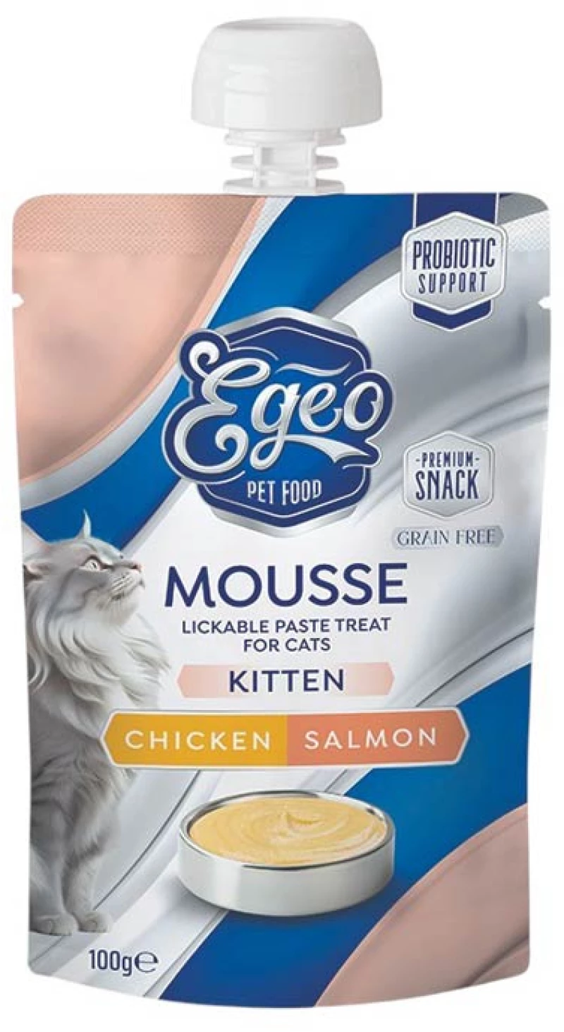 Egeo Kitten Mousse Λιχουδιά Γάτας Κοτόπουλο & Σολομό 100gr