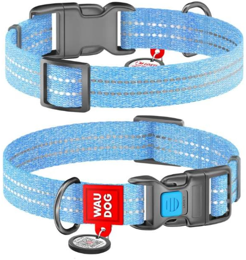 Waudog Κολάρο Σκύλου με Smart ID Reflective Blue Fastex L 25mm x 33-49cm