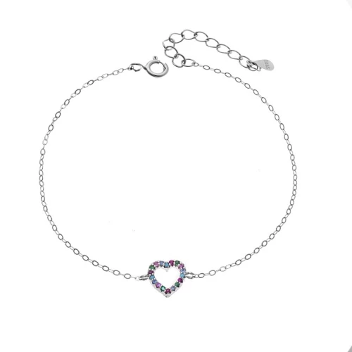 Βραχιόλι SENZA Καρδιά Rhodium Plated Ασήμι 925 Double Face Rainbow SSR4453SMU