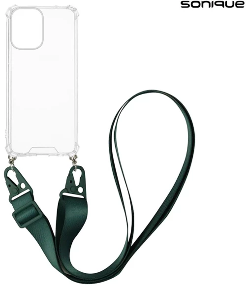 Θήκη Σιλικόνης με Strap Sonique Armor Clear Motorola Moto G34 5G Πράσινο Σκούρο